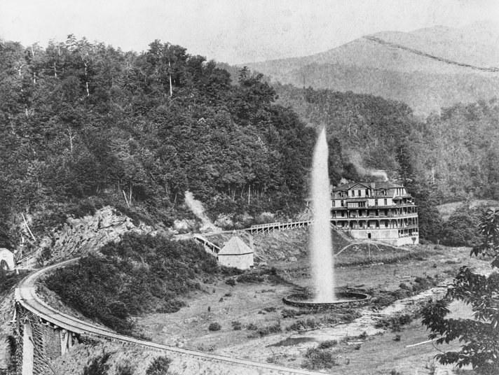 Andrews Geyser and Round Knob Lodge, ca. 1890s. North Carolina Collection, University of North Carolina at Chapel Hill Library.