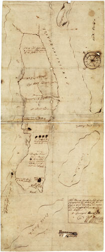 William Maule, Surveyor General, "This Plane as here delineated and Layed Out represents the Island of Roan-Oak in North Carolina Containing Twelve Thousand Acres of Land and Marsh. As Surveyed Anno 1718 by Wm. Maule, Surye. Genl." Map, published 1718.  From the collections of the State Archives of North Carolina.  Presented by North Carolina Maps. 